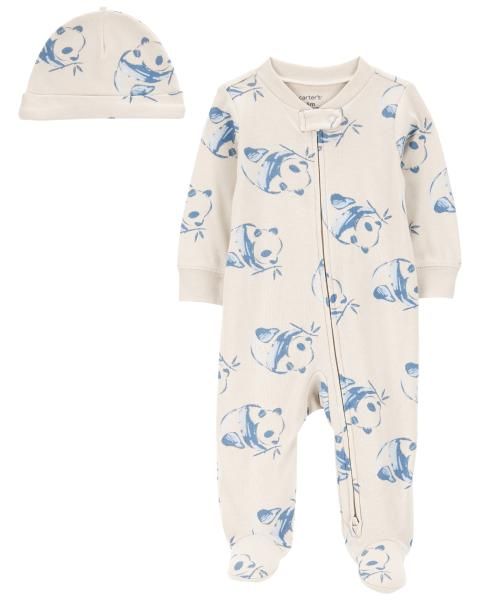 Set Bodysuit Liền Quần Dài Bé Trai Màu Be Hình Gấu Kèm Nón Carter's 0-24M