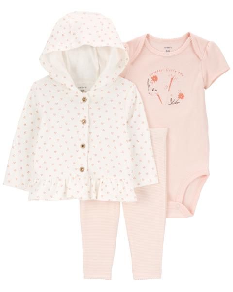 Set Gồm Quần Dài Và Bodysuit Liền Quần Bé Gái Kèm Áo Khoác Có Nón Màu Hồng Carter's 0-24M