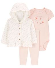 Set Gồm Quần Dài Và Bodysuit Liền Quần Bé Gái Kèm Áo Khoác Có Nón Màu Hồng Carter's 0-24M