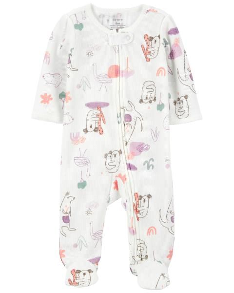 Bodysuit Liền Quần Dài Bé Gái Màu Trắng Hình Động Vật Hoang Dã Carter's 0-24M