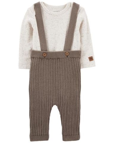 Set Bodysuit Liền Quần Cho Bé Màu Ngà Kèm Quần Yếm Màu Nâu Carter's 0-24M