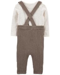 Set Bodysuit Liền Quần Cho Bé Màu Ngà Kèm Quần Yếm Màu Nâu Carter's 0-24M