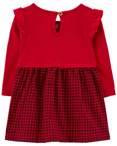 Set Đầm Bé Gái Màu Đỏ Chân Váy Ca Rô Kèm Băng Đô Carter's 0-24M