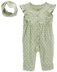 Set Bodysuit Liền Quần Bé Gái Màu Xanh Mạ Kèm Băng Đô Carter's 0-24M