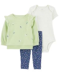 Set 3 Gồm Bodysuit Bé Gái Màu Trắng Kèm Quần Dài Màu Xanh Dương Và Áo Thun Xanh Bạc Hà Carter's 0-24M