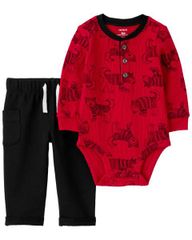 Set Bodysuit Liền Quần Bé Trai Màu Đỏ Kèm Quần Dài Màu Đen Carter's 0-24M