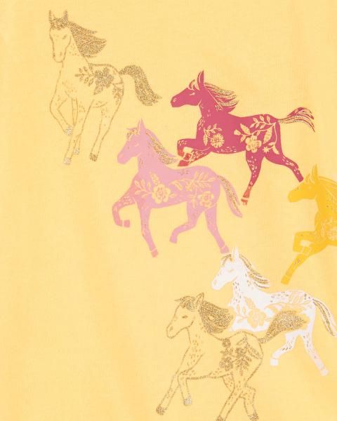Áo Thun Tay Bèo Bé Gái Vàng Hình Đàn Ngựa Carter's 2Y-5Y