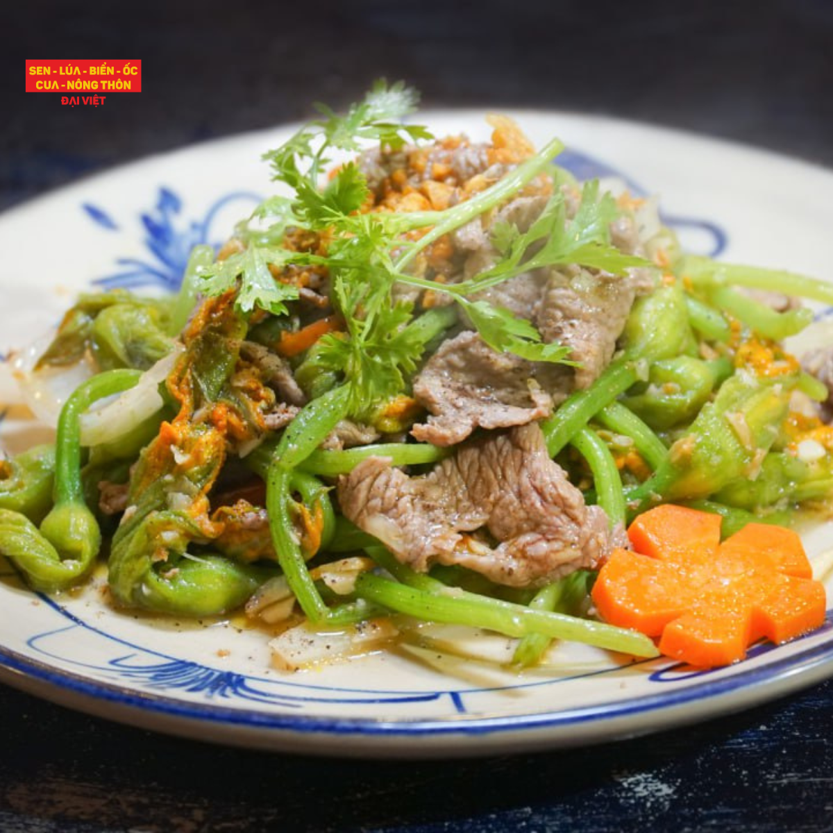 Stir-fried Pumpkin Flower With Beef - Bông Bí Xào Bò