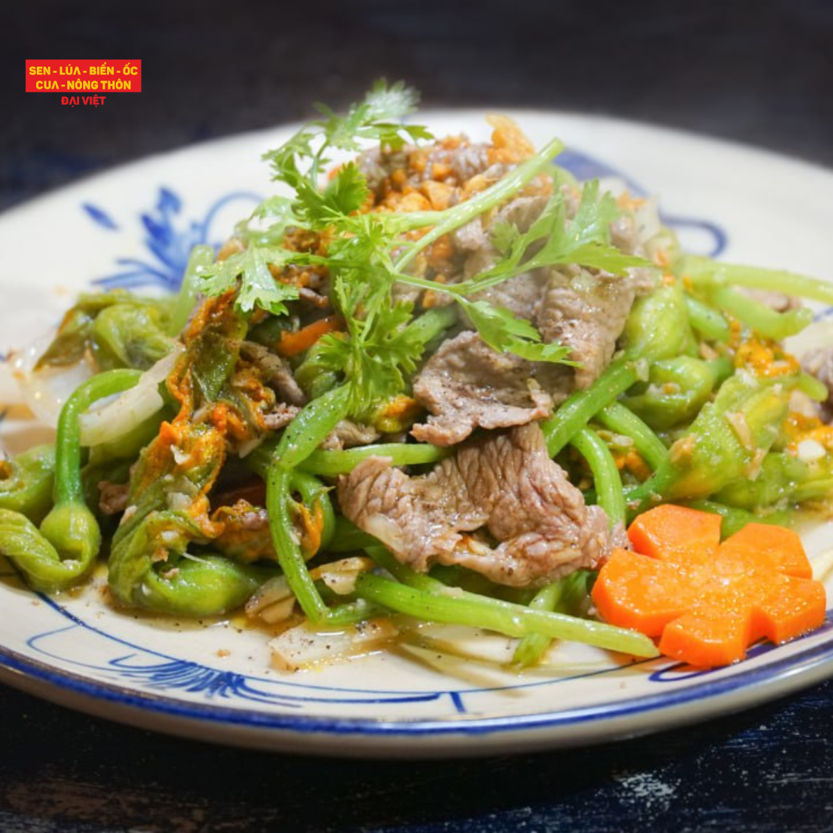  Stir-fried Pumpkin Flower With Beef - Bông Bí Xào Bò 