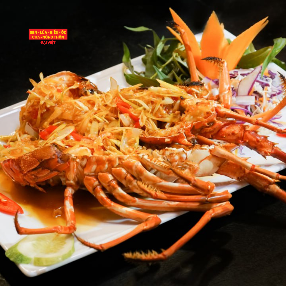  Pan-fried Scalloped Spiny Lobster With Lua Dai Viet Sauce - Tôm Hùm Xanh Sốt Lúa Đại Việt (Giá tính theo 1 con 600 gram) 