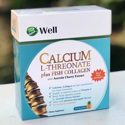 Thực phẩm bổ sung Canxi & Collagen Calcium L – Threonate Plus Fish Collagen and Acerola Cherry Extract Pineapple Flavour