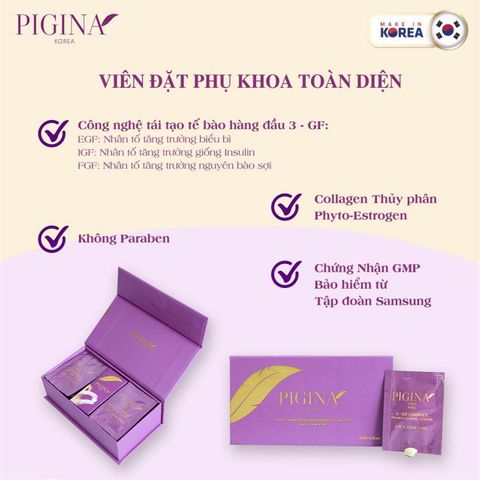 Set Viên đặt tối ưu Pigina (18 viên) - Pigina Premium Intimate Cleanser (kèm 10 gói gel Dung dịch vệ sinh Pigina 5ml + 02 quần lót nữ)