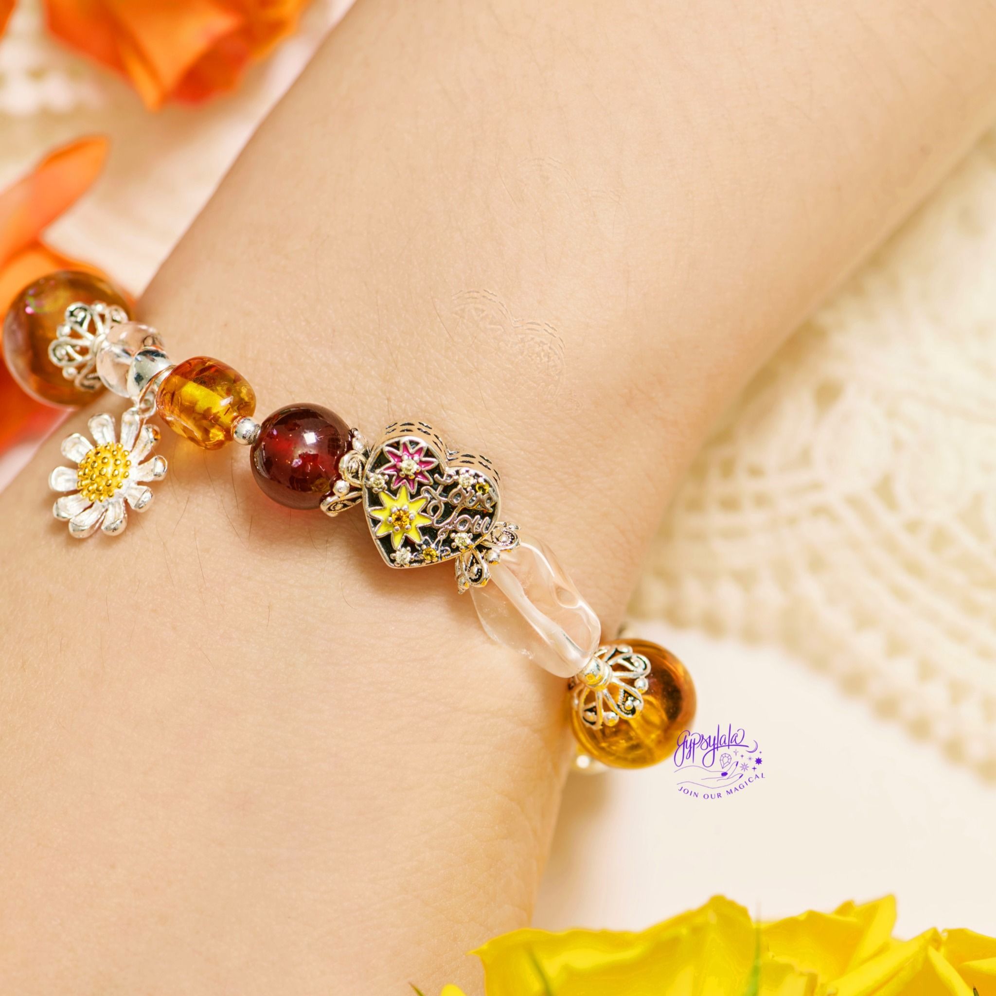 Vòng Tay Thiết Kế Nữ Leafy Lullaby 307 Thạch Anh Vàng, Garnet SP007765 Gypsy.lala