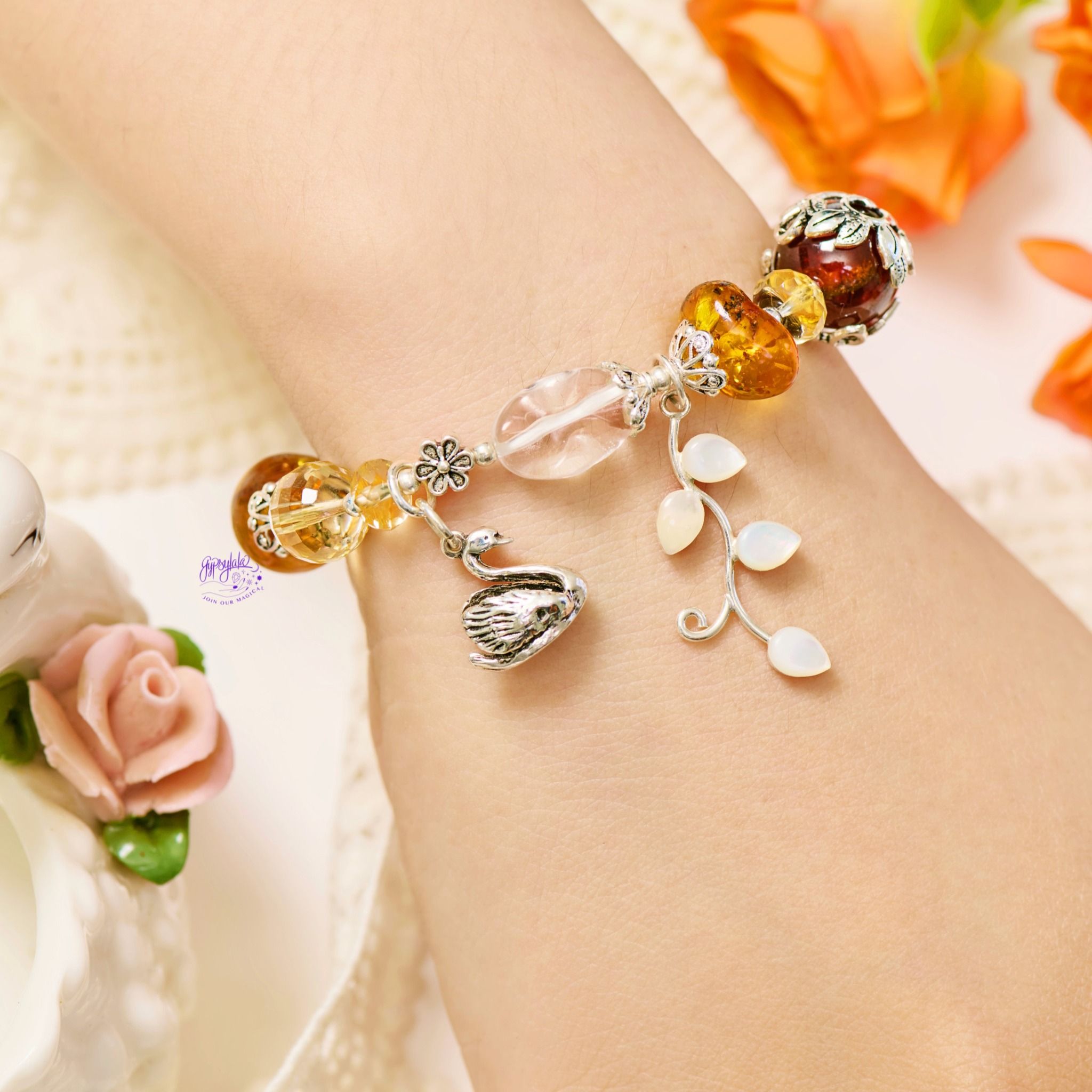 Vòng Tay Thiết Kế Nữ Leafy Lullaby 307 Thạch Anh Vàng, Garnet SP007765 Gypsy.lala