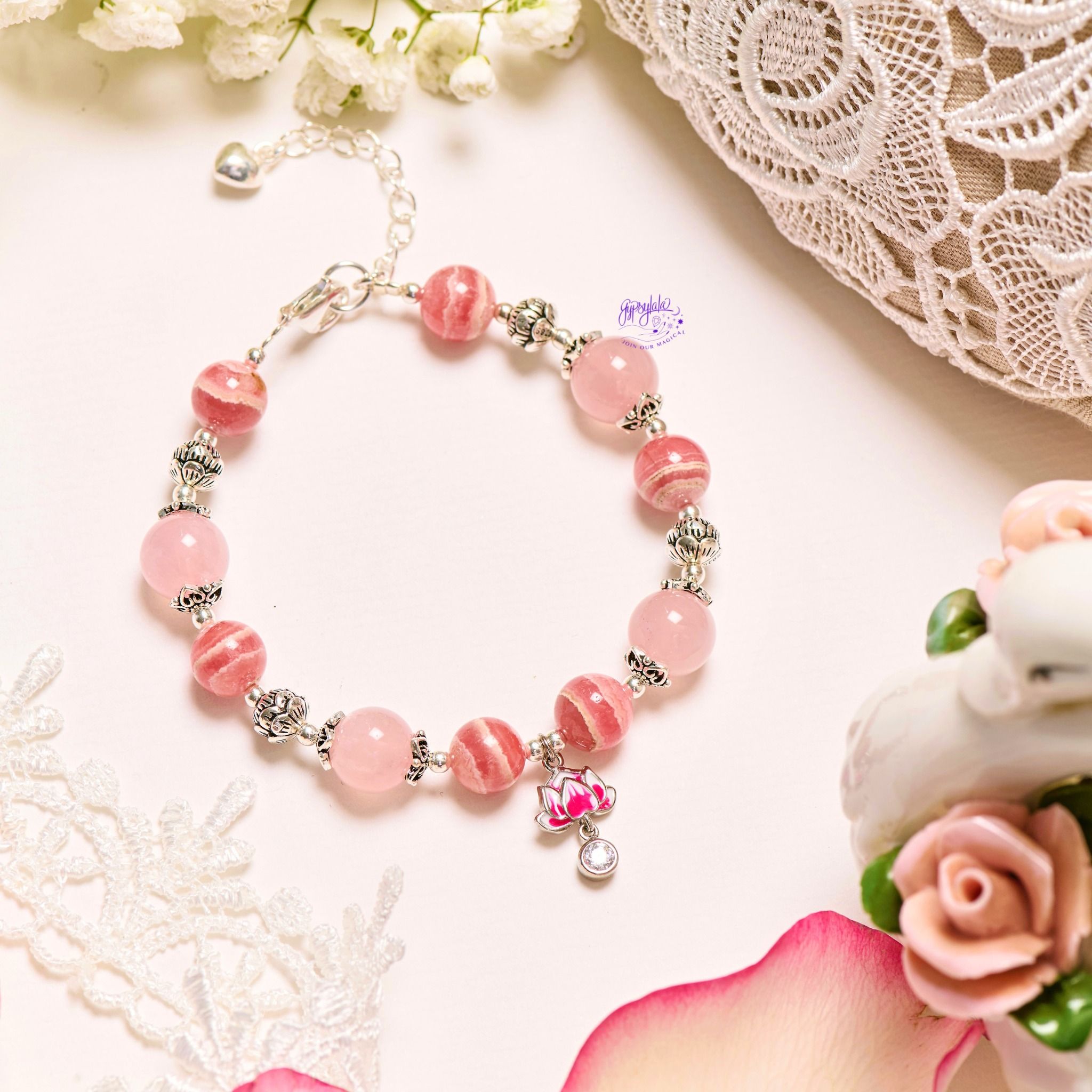 Vòng Tay Thiết Kế Nữ Pink Devotion 310 Đào Hoa Thạch Anh Hồng SP007768 Gypsy.lala