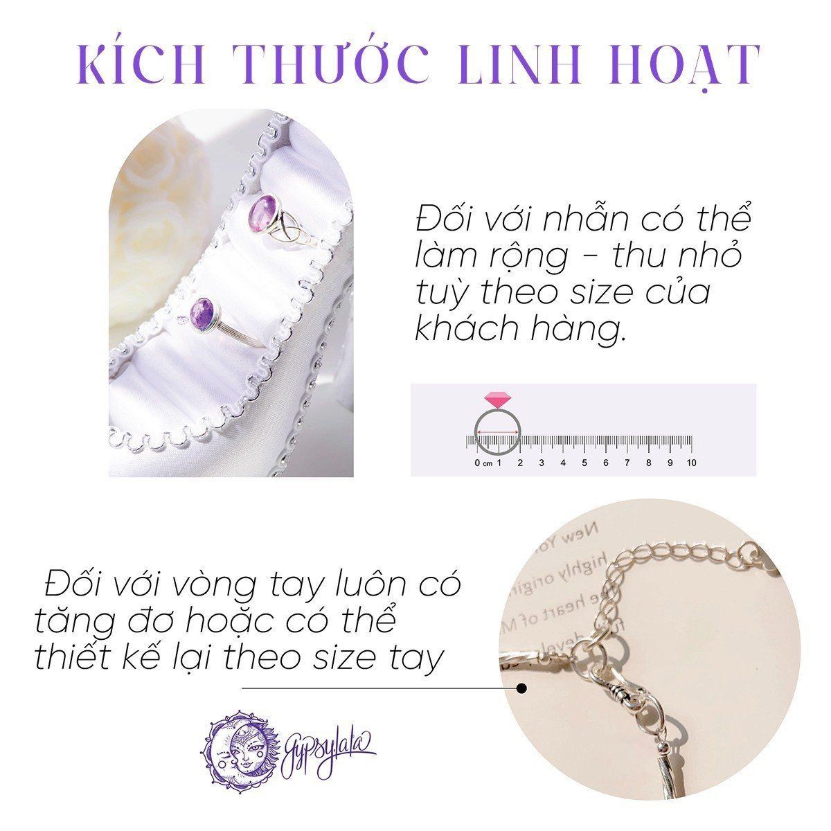 Vòng Tay Thiết Kế Nữ Palm Whisper Đá Thạch Anh Tím, Ánh Trăng SP008136 Gypsy.lala