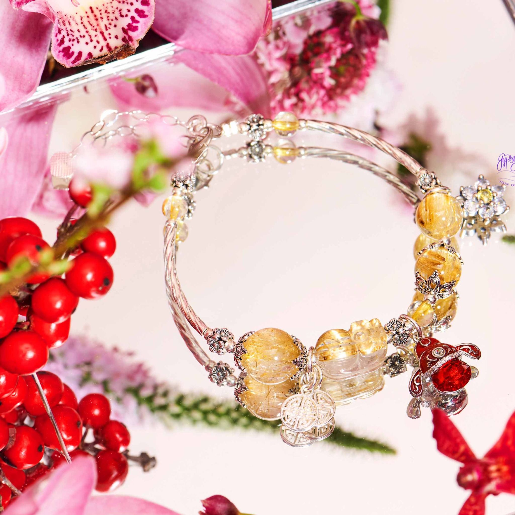 Vòng Tay Thiết Kế Golden Glow 367 Đá Tóc Vàng Charm Tài Lộc SP007909 Gypsy.lala