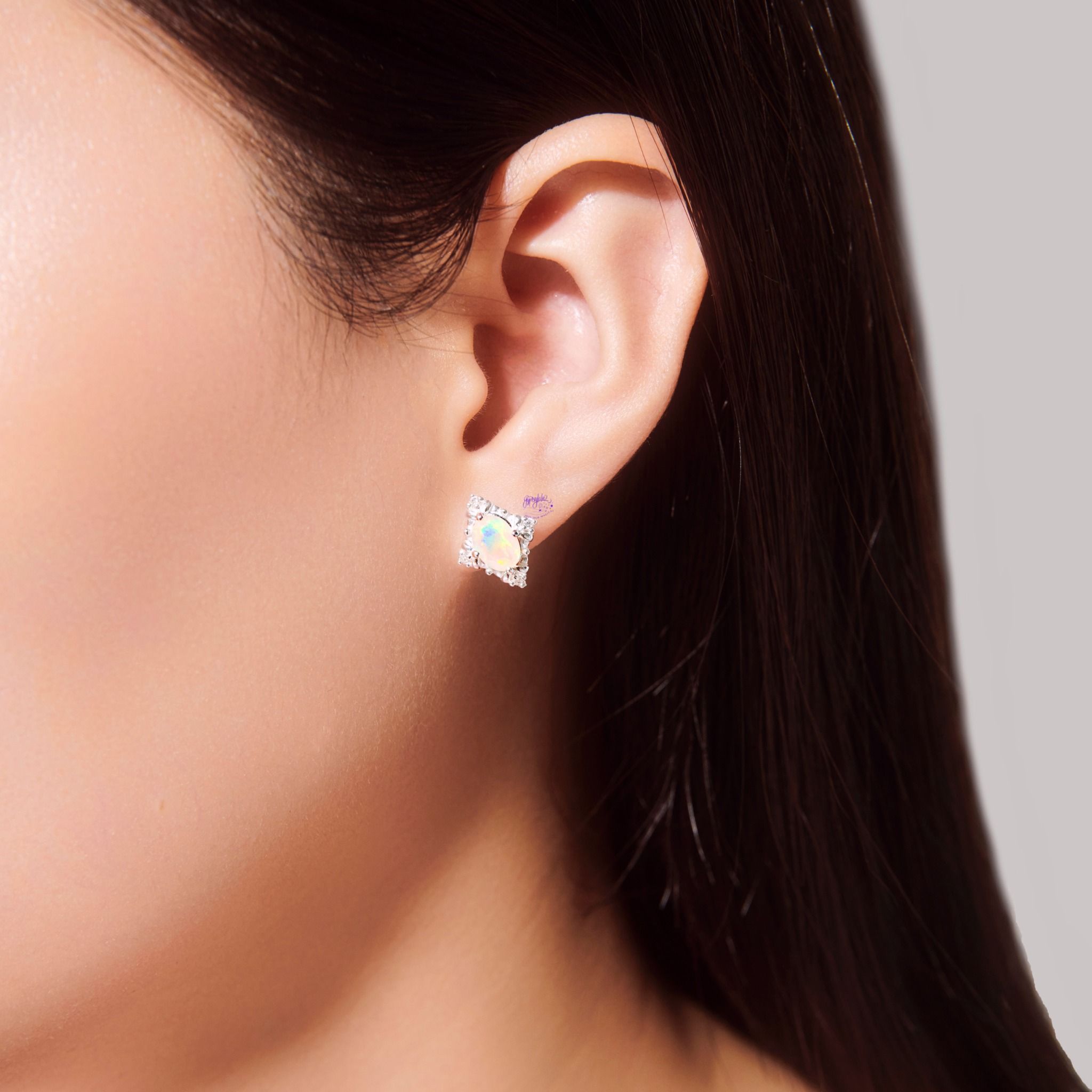 Bông Tai Hình Thoi Đá Opal