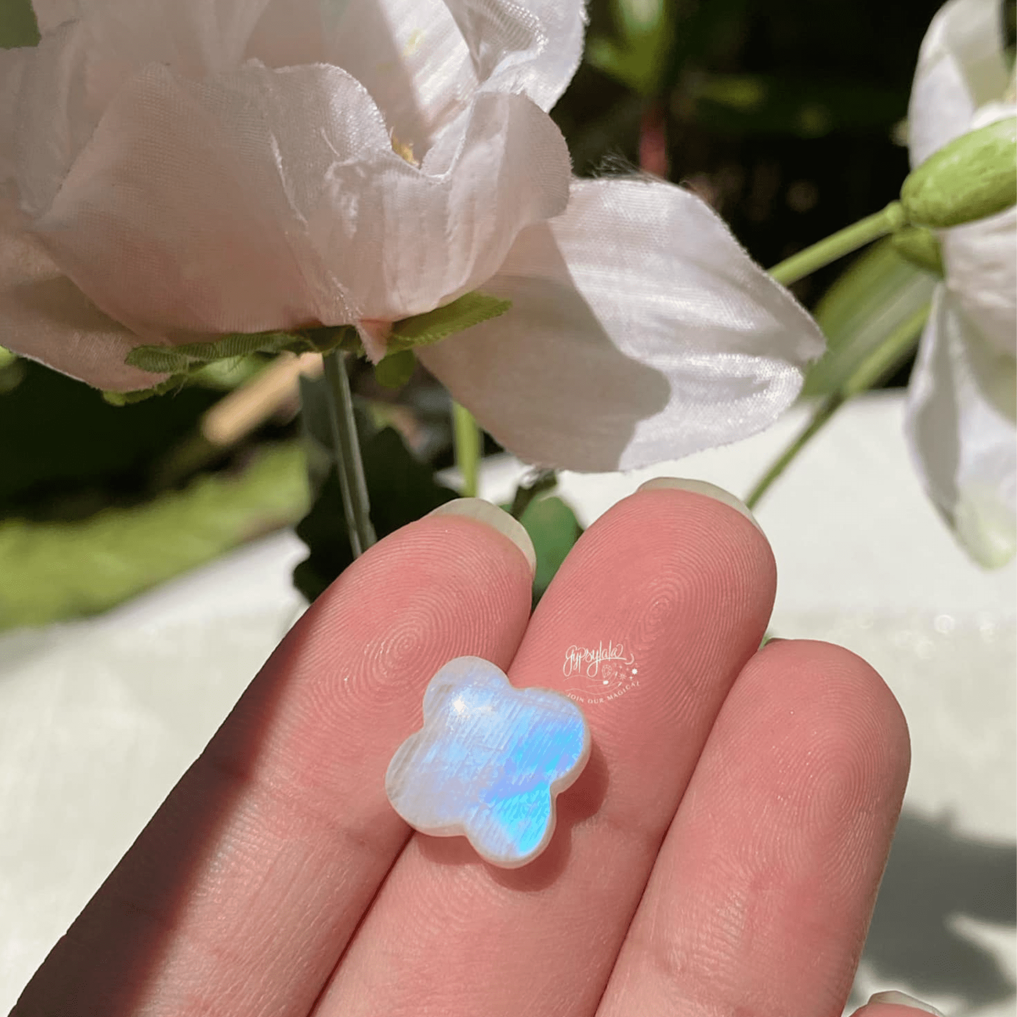 Vòng Tay Đá Ánh Trăng Moonstone Herkimer Four Leaf Clover