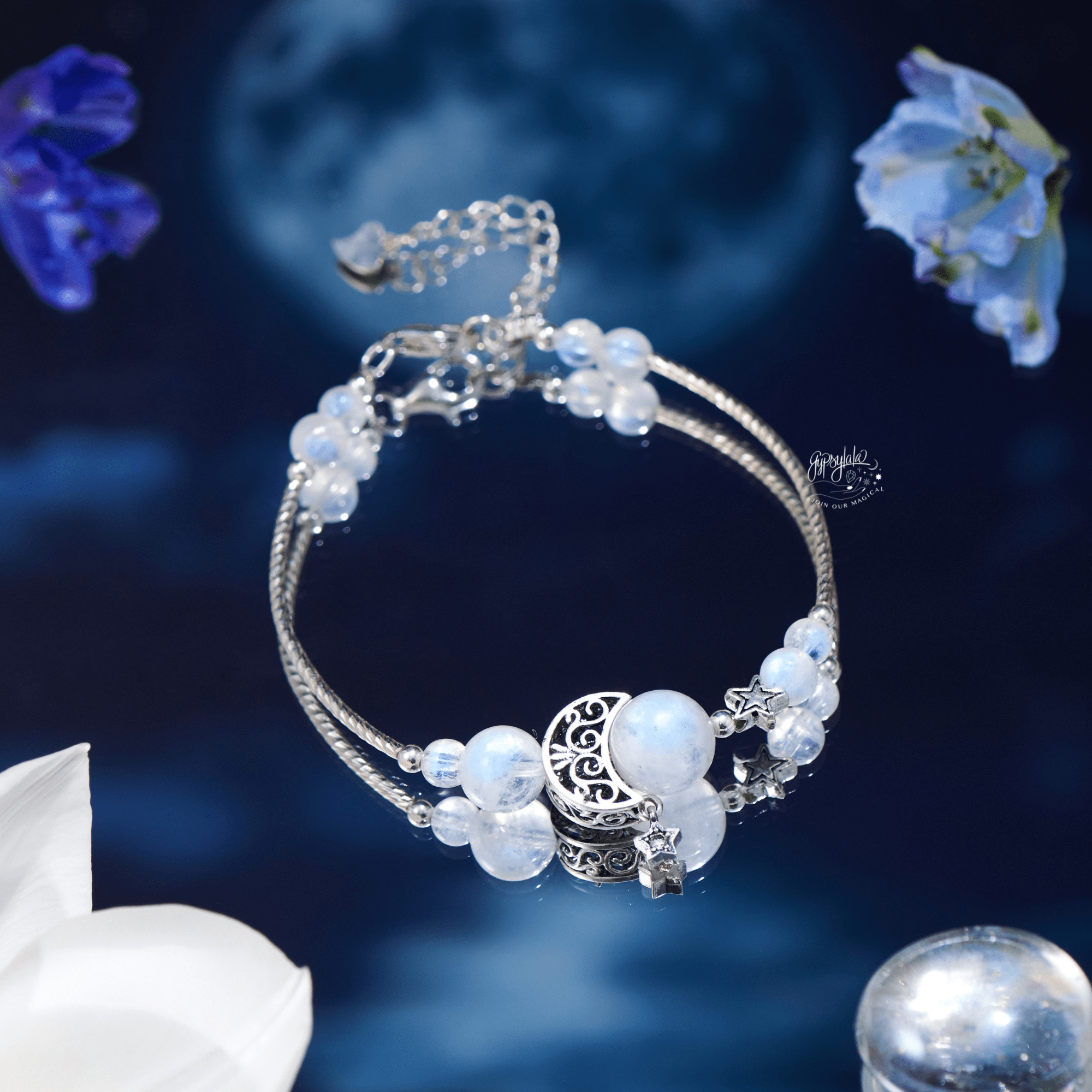 Lắc Tay Đá Ánh Trăng Moonstone Charm Trăng Khuyết