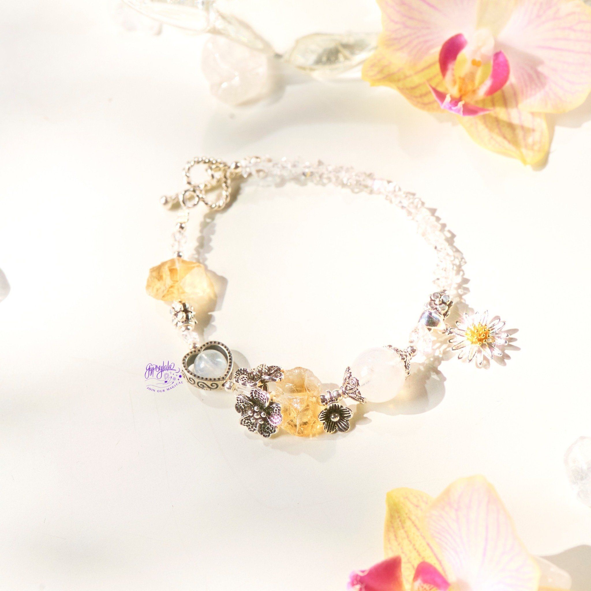 Vòng Tay Thiết Kế Nữ Leafy Grace Đá Thạch Anh Vàng, Ánh Trăng SP008134 Gypsy.lala