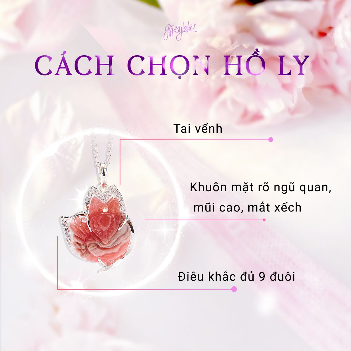 Dây Chuyền Hồ Ly Đá Thạch Anh Hồng