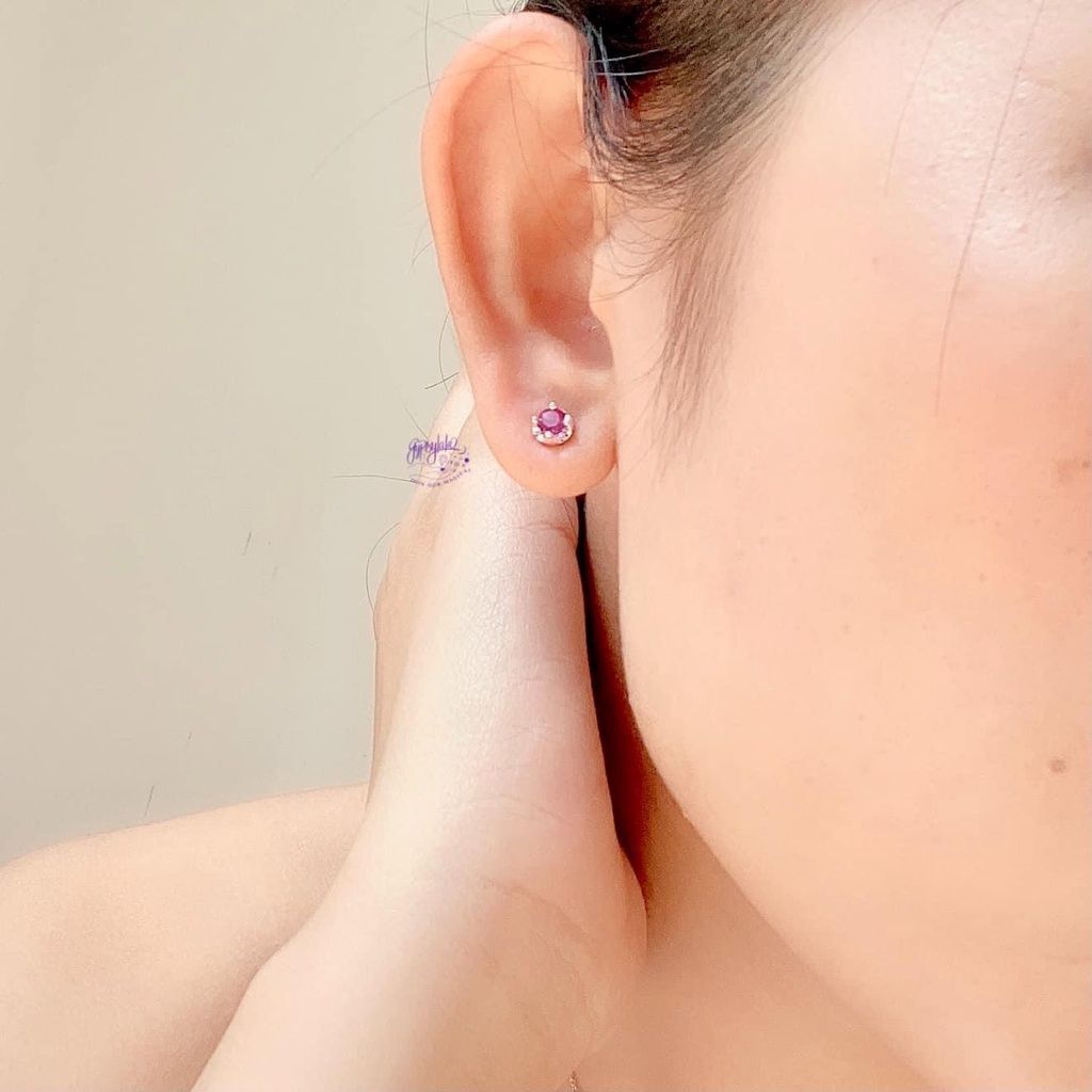Bông Tai Đá Ruby Hồng