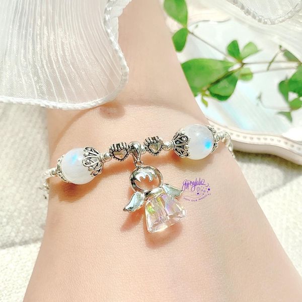  Vòng tay Đá Ánh Trăng Moonstone Charm Thiên Thần 