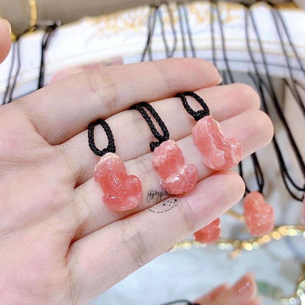 Dây Chuyền Tỳ Hưu Đá Đào Hoa (Rhodochrosite)