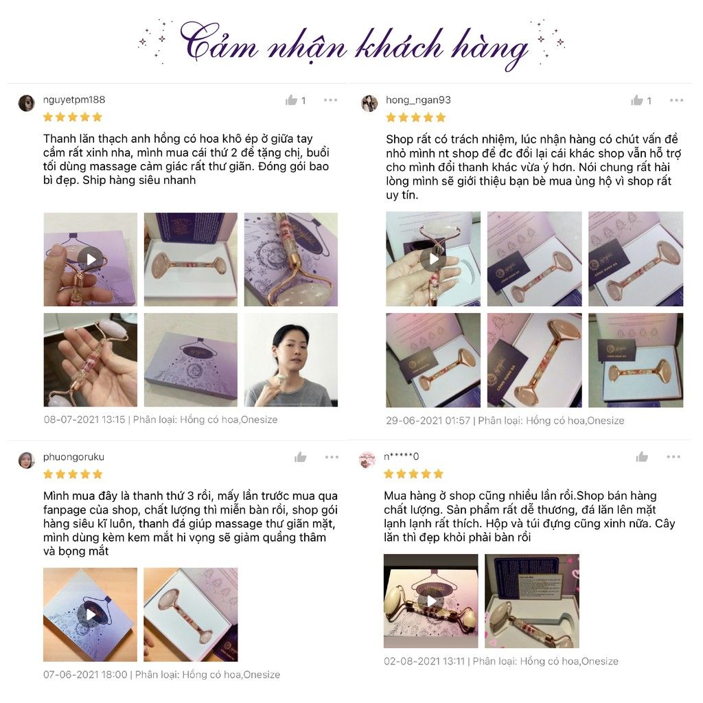 Thanh Massage Mặt Đá Thạch Anh hồng Premium Hoa Khô