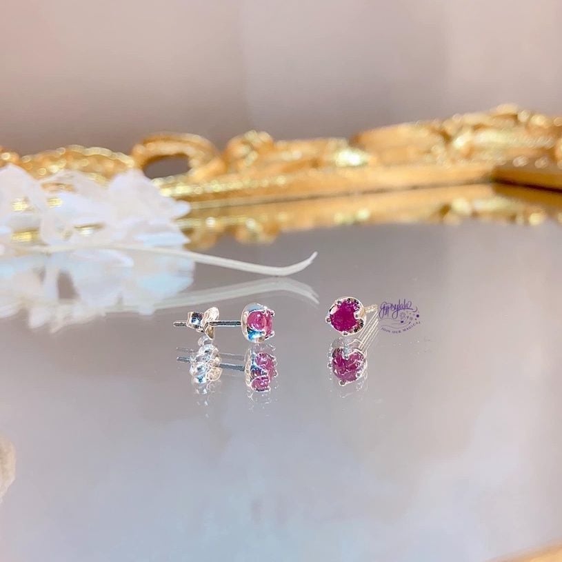 Bông Tai Đá Ruby Hồng