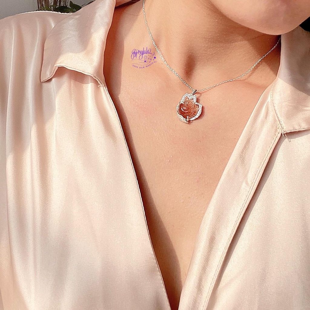 Mặt Dây Chuyền Hồ Ly Đá Thạch Anh Tóc Nâu Đỏ