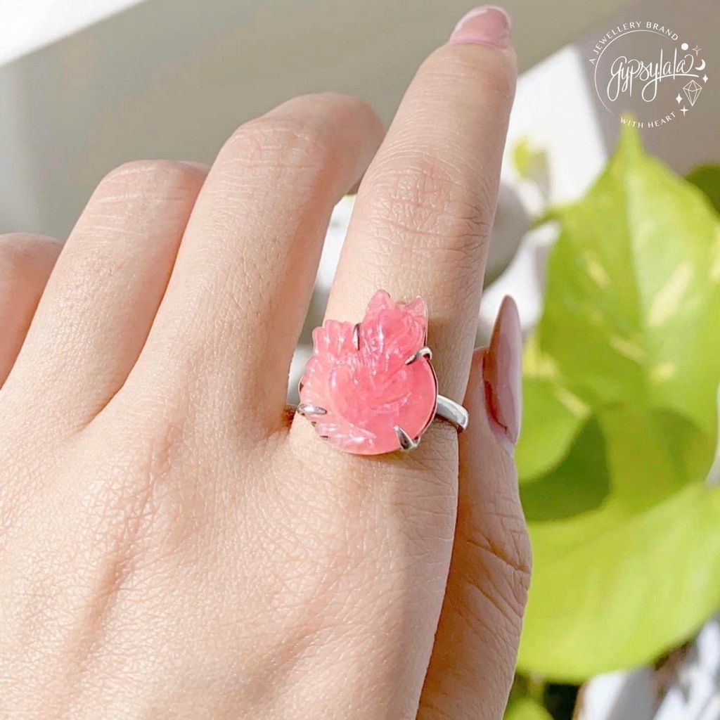 Nhẫn Hồ Ly Trơn Đá Đào Hoa