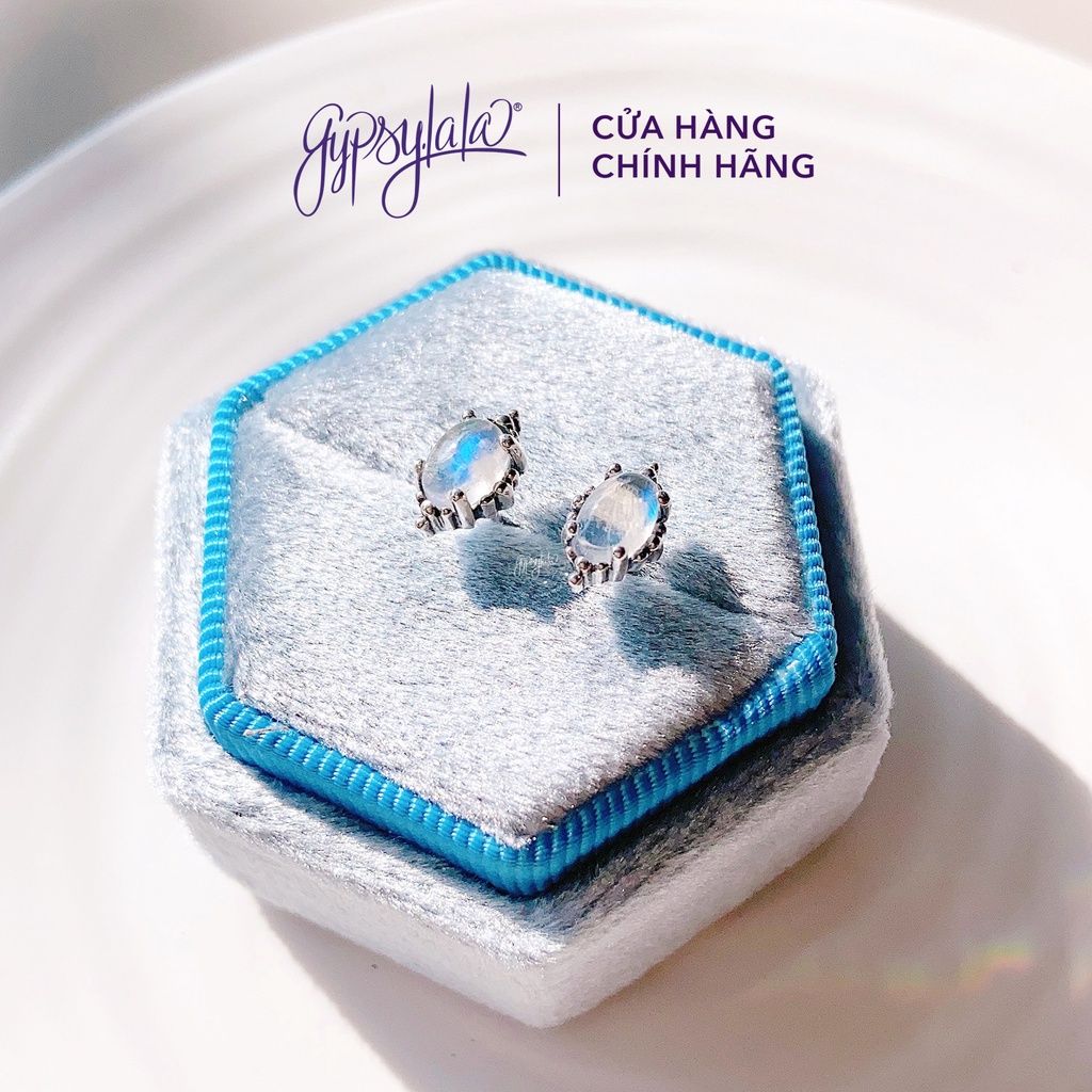 Bông Tai Bạc Hình Oval Đá Ánh Trăng Moonstone