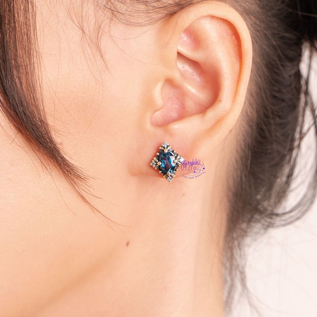 Bông Tai Hình Thoi Đá Topaz