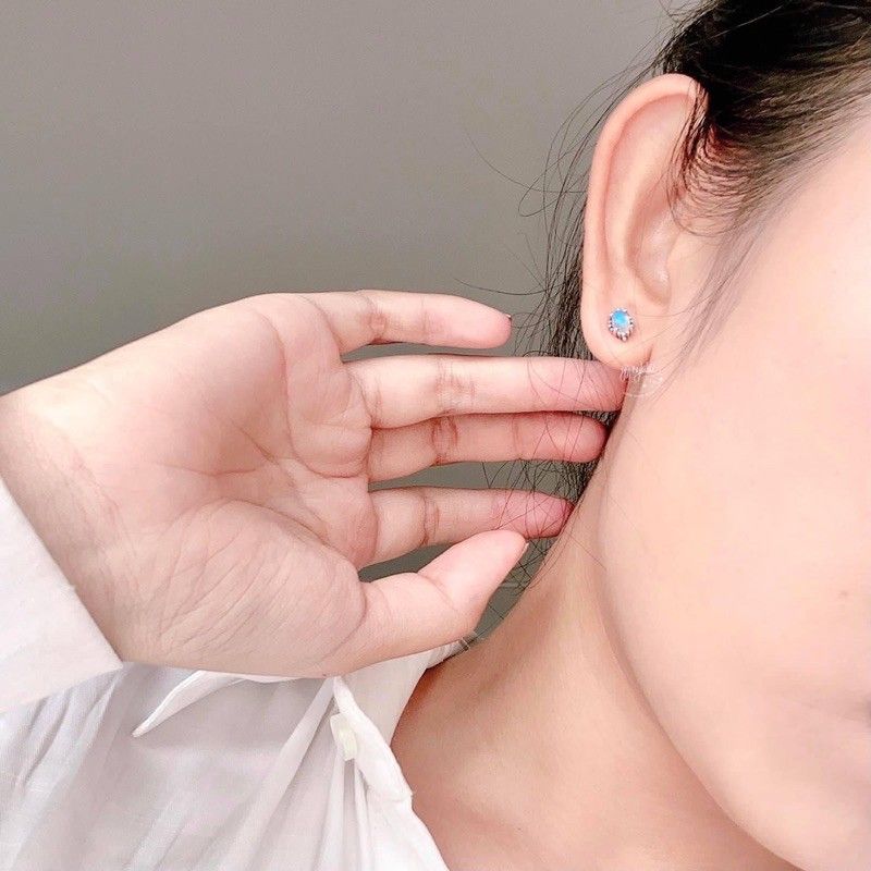 Bông Tai Bạc Hình Oval Đá Ánh Trăng Moonstone