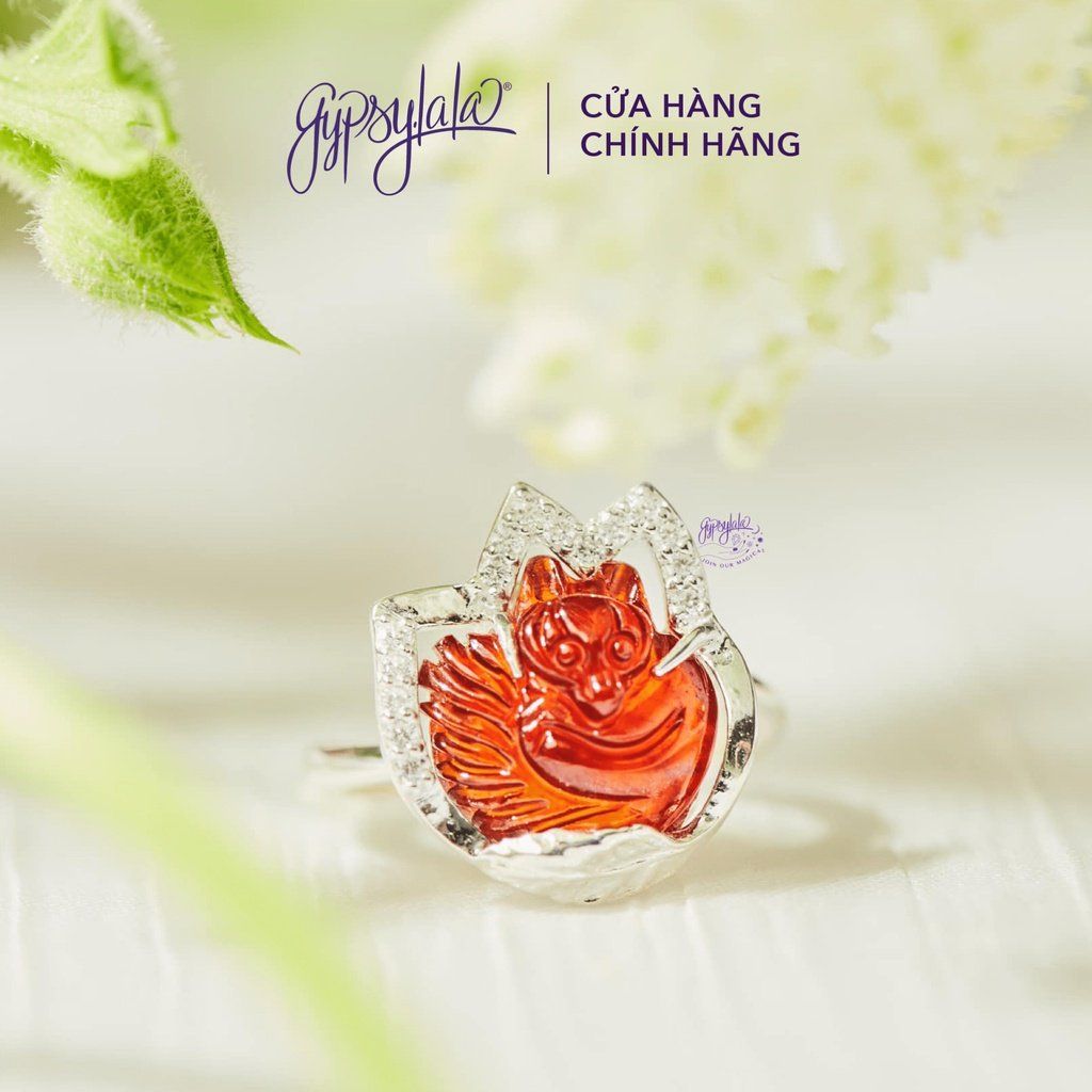 Nhẫn Hồ Ly Bọc Bạc Đá Garnet