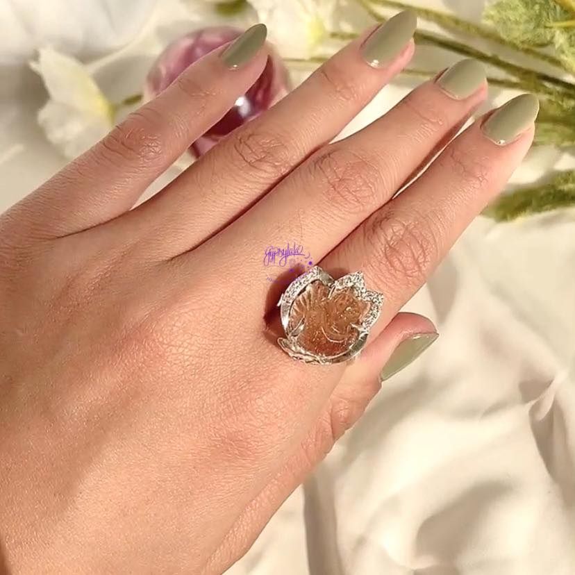 Nhẫn Hồ Ly Đá Thạch Anh Tóc Nâu Đỏ