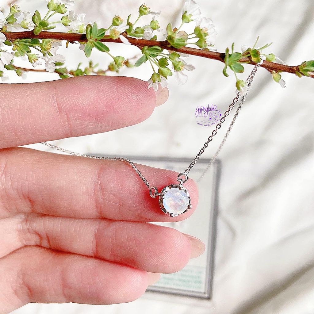  Dây Chuyền Bạc Một Viên Đá Ánh Trăng Moonstone 