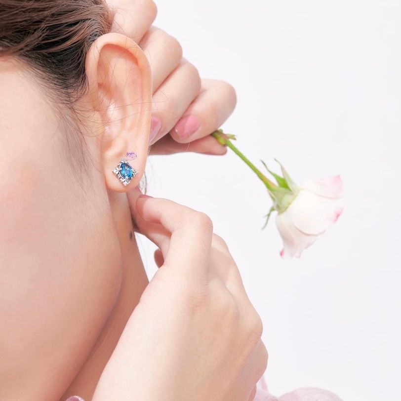 Bông Tai Hình Thoi Đá Topaz