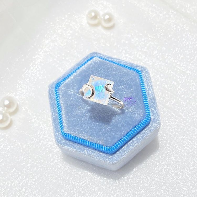  Nhẫn Bạc Vuông Đá Ánh Trăng Moonstone 