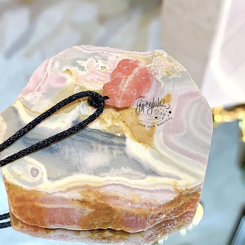 Dây Chuyền Tỳ Hưu Đá Đào Hoa (Rhodochrosite)