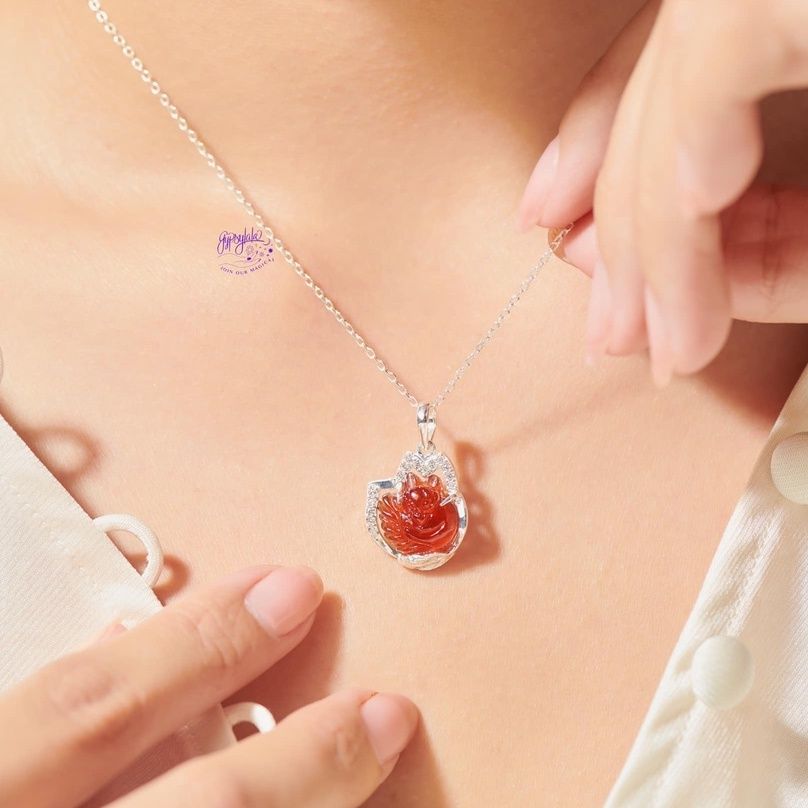 Mặt Dây Chuyền Hồ Ly Đá Garnet Bọc Bạc