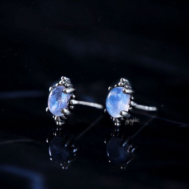  Bông Tai Bạc Hình Oval Đá Ánh Trăng Moonstone 