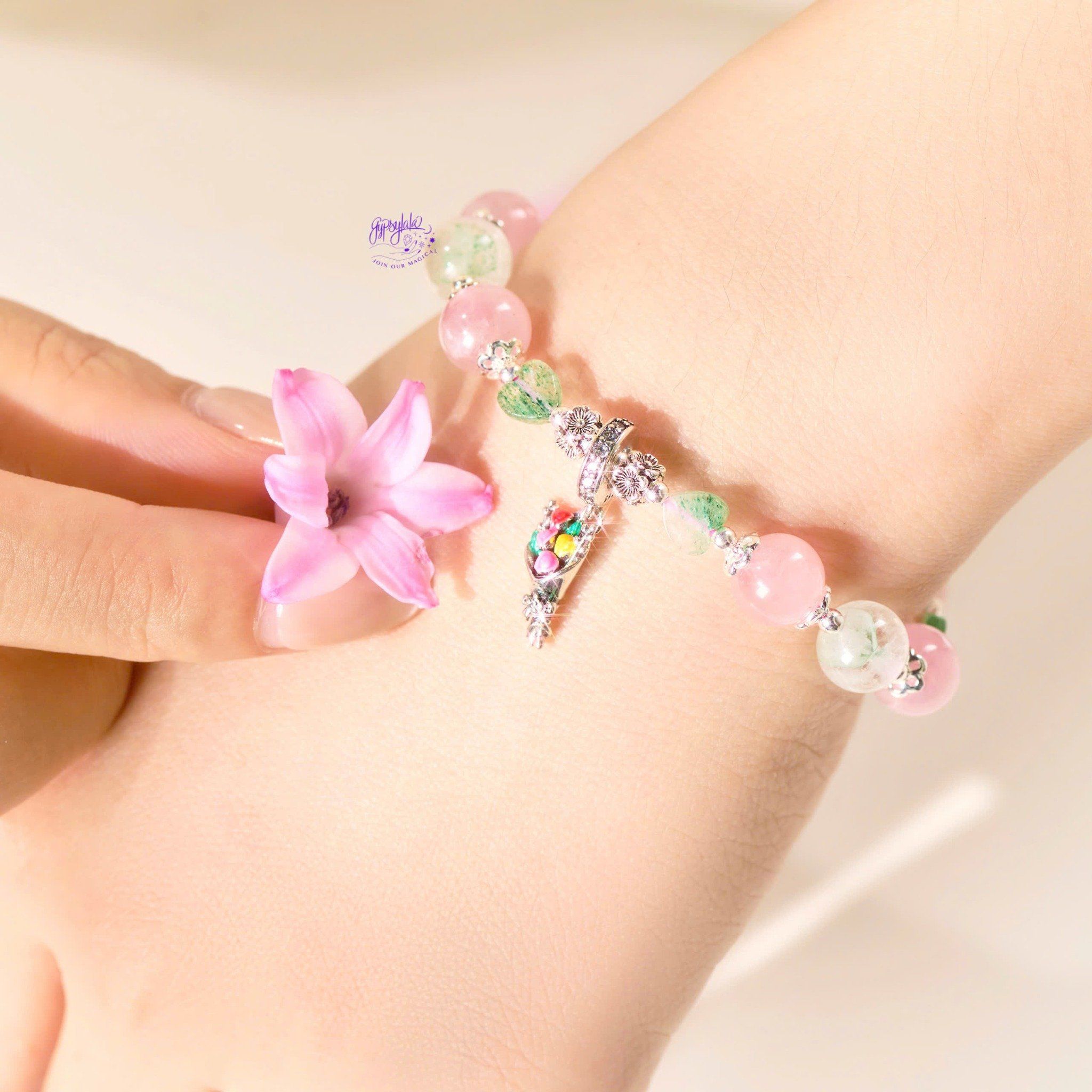 Vòng Tay Thiết Kế Nữ Meadow Bliss Đá Ưu Linh Xanh, Thạch Anh Hồng SP008141 Gypsy.lala