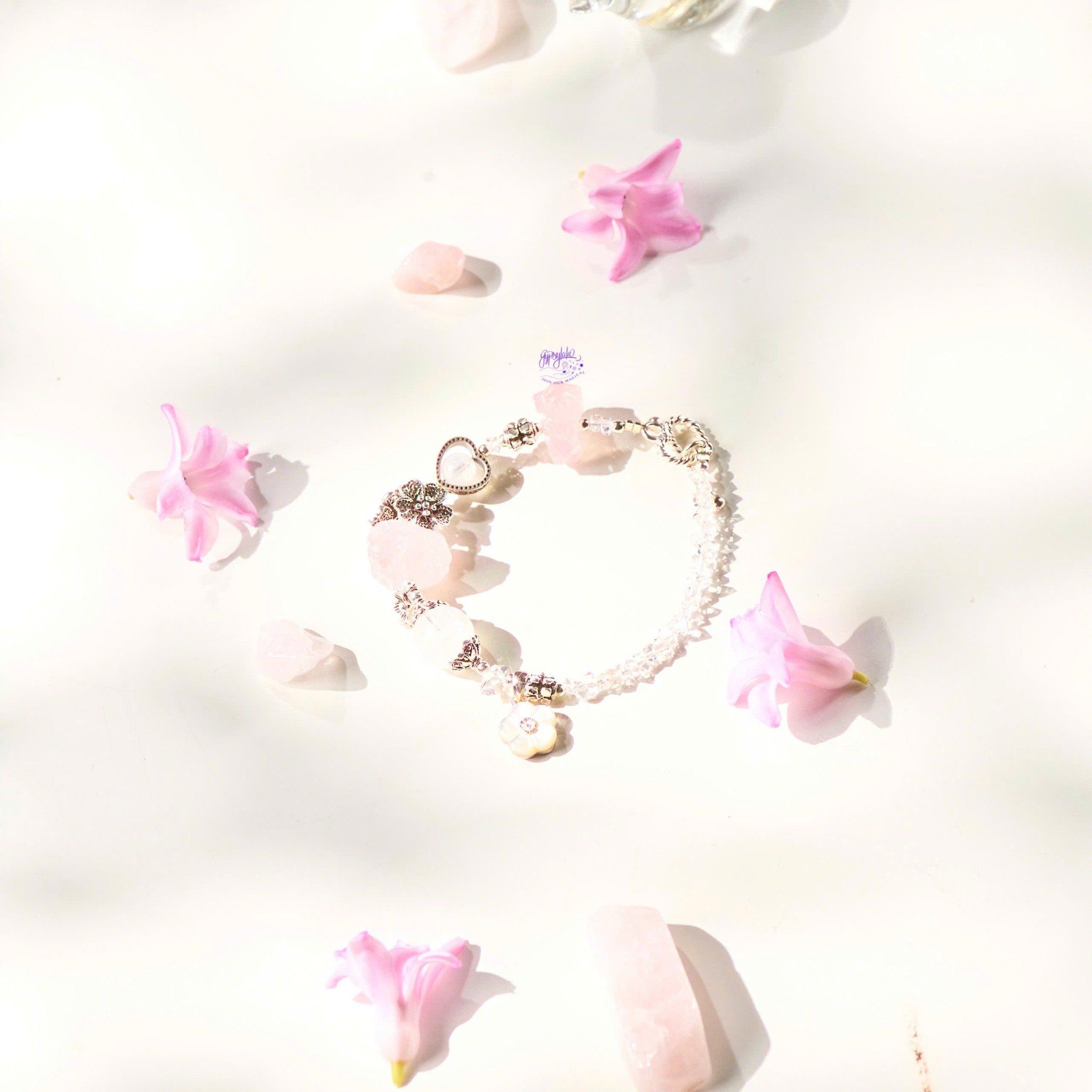 Vòng Tay Thiết Kế Nữ Clover Luck Đá Thạch Anh Hồng, Ánh Trăng SP008135 Gypsy.lala