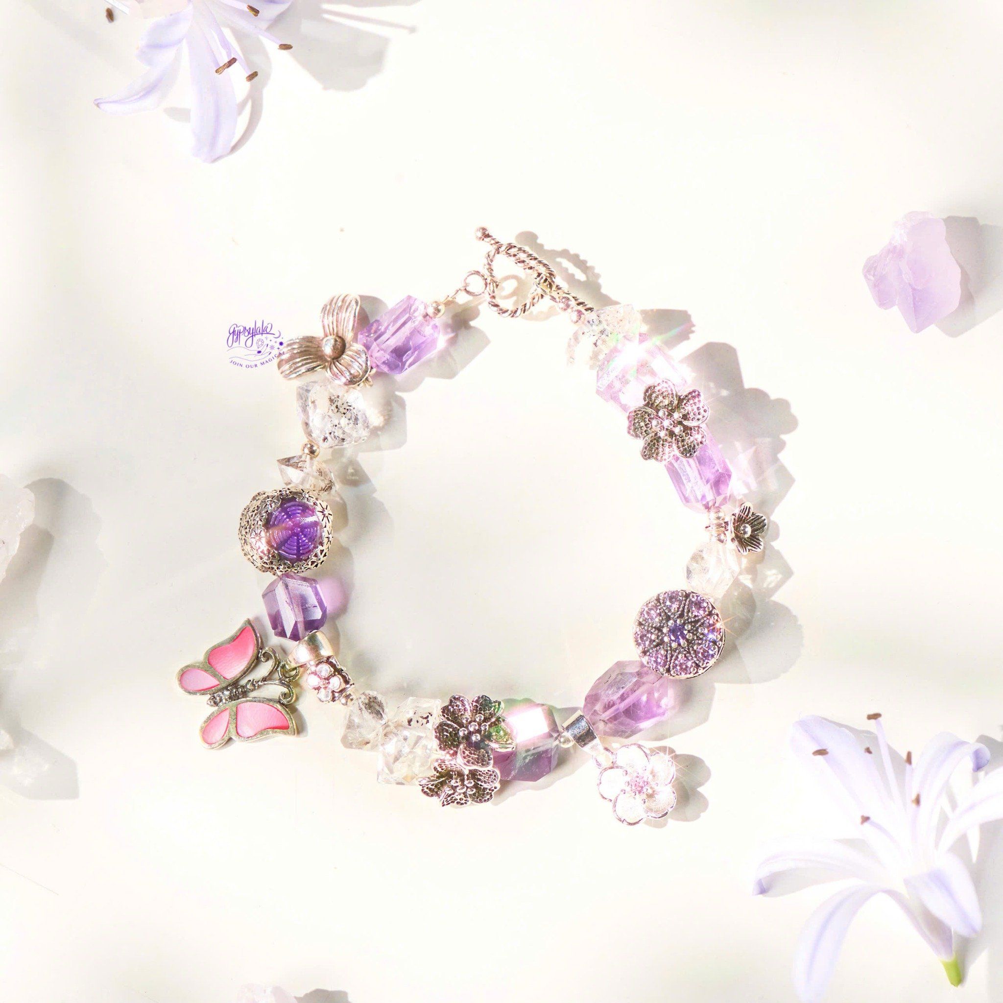 Vòng Tay Thiết Kế Nữ Blissful Glow Thạch Anh Tím, Kim Cương Thô SP008124 Gypsy.lala