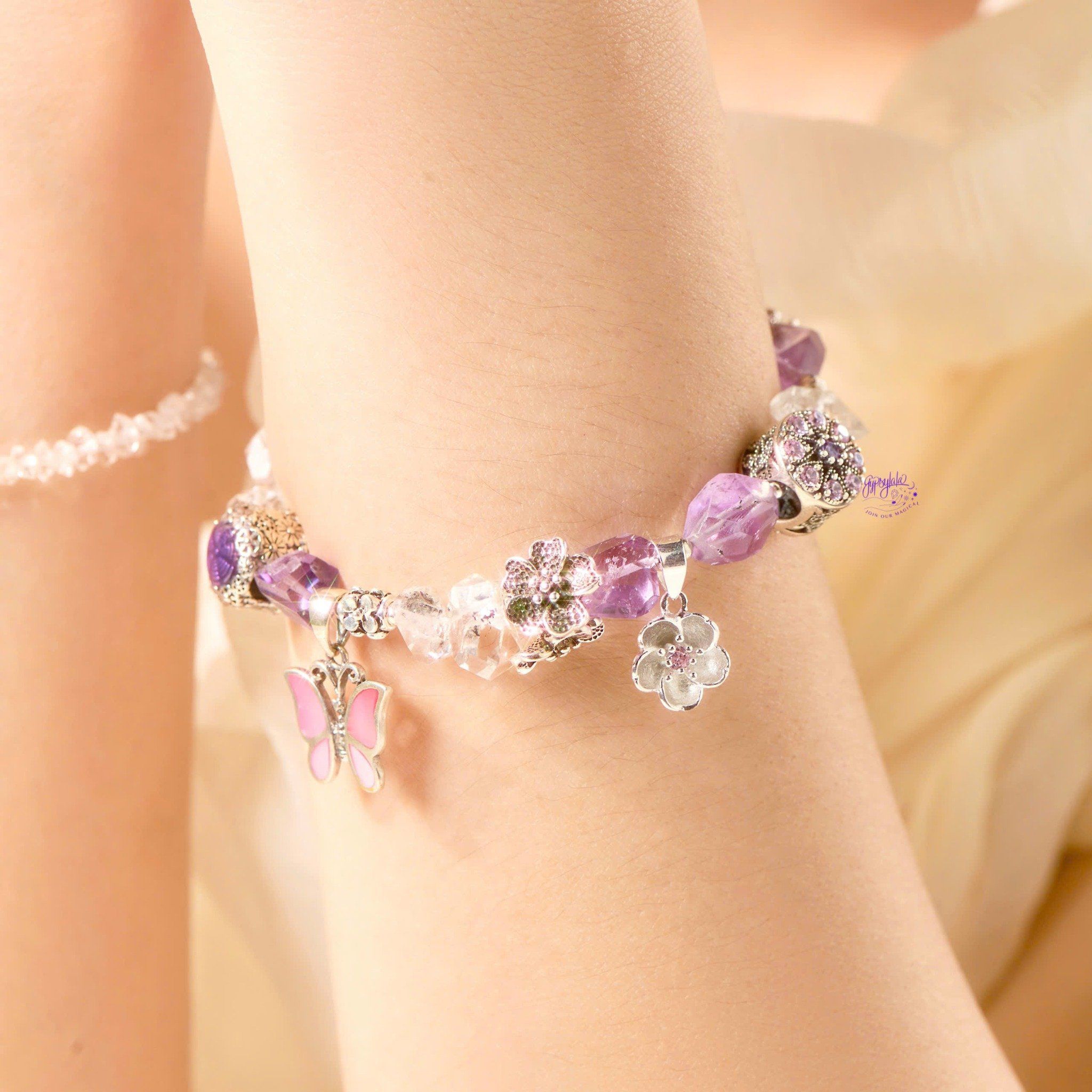 Vòng Tay Thiết Kế Nữ Blissful Glow Thạch Anh Tím, Kim Cương Thô SP008124 Gypsy.lala