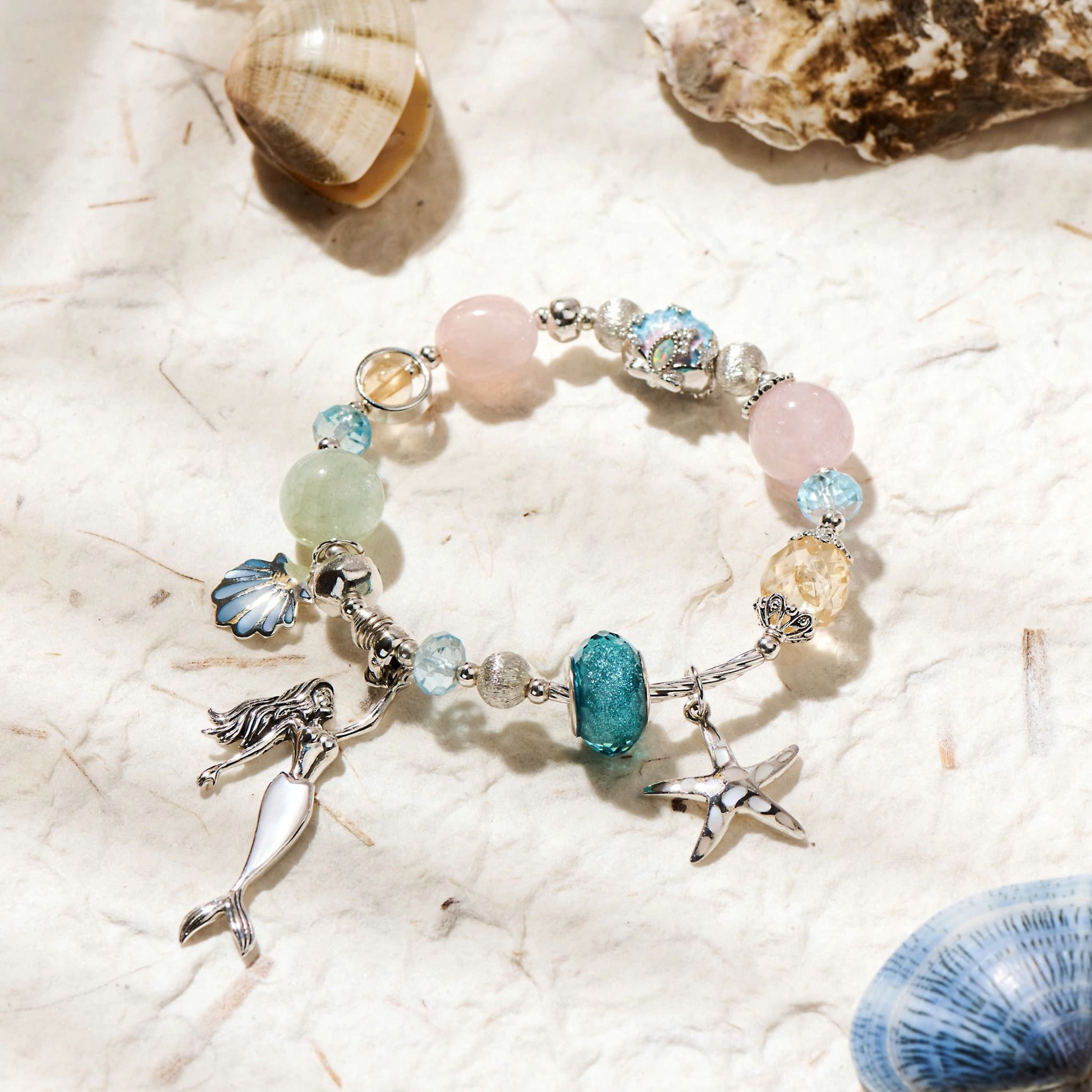 Vòng Tay Thiết Kế Nữ Pearl Whisper Đá Beryl Aquamarine, Thạch Anh Vàng SP008192 Gypsy.lala