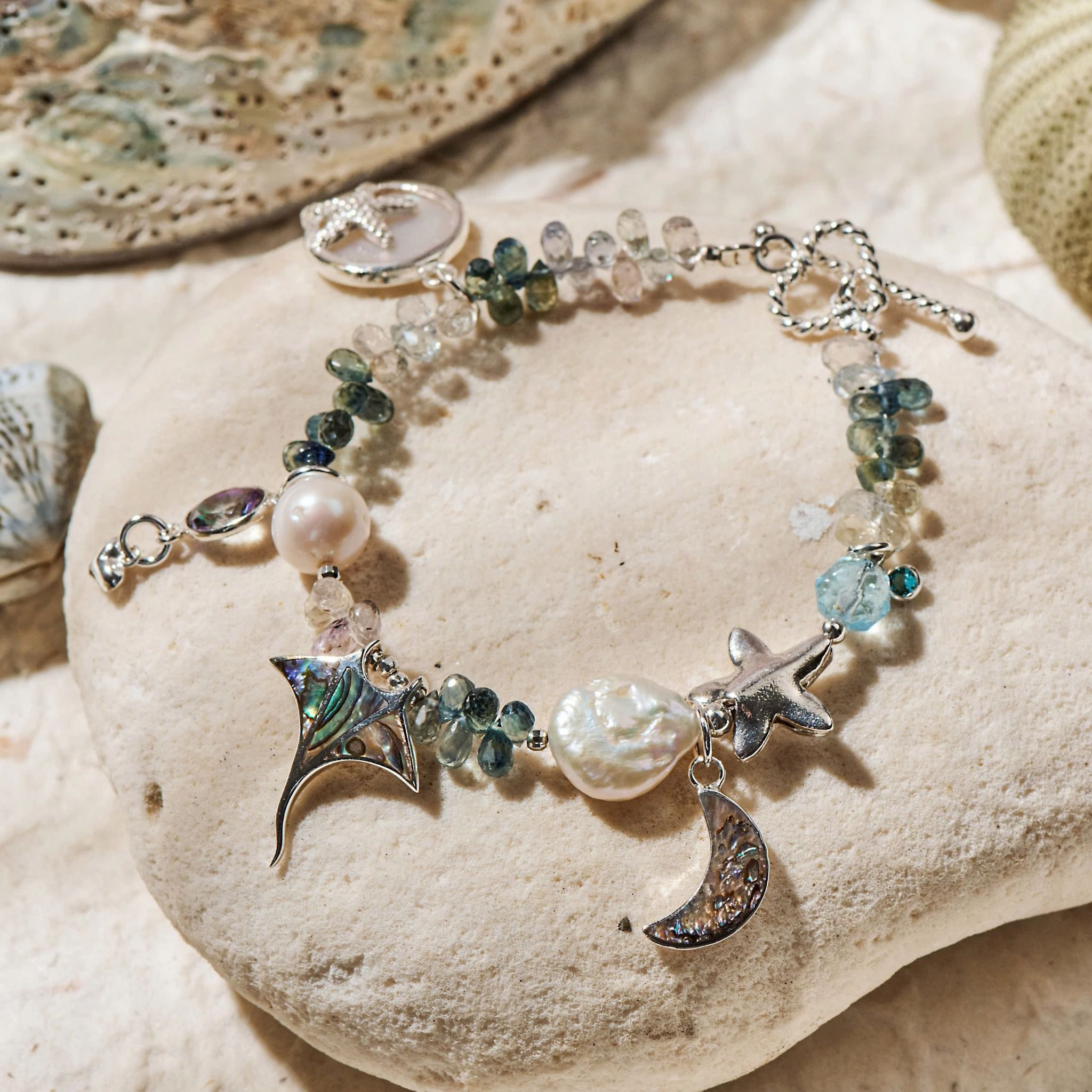 Vòng Tay Thiết Kế Nữ Moonlit Mermaid Đá Sapphire, Ngọc Trai SP008171 Gypsy.lala